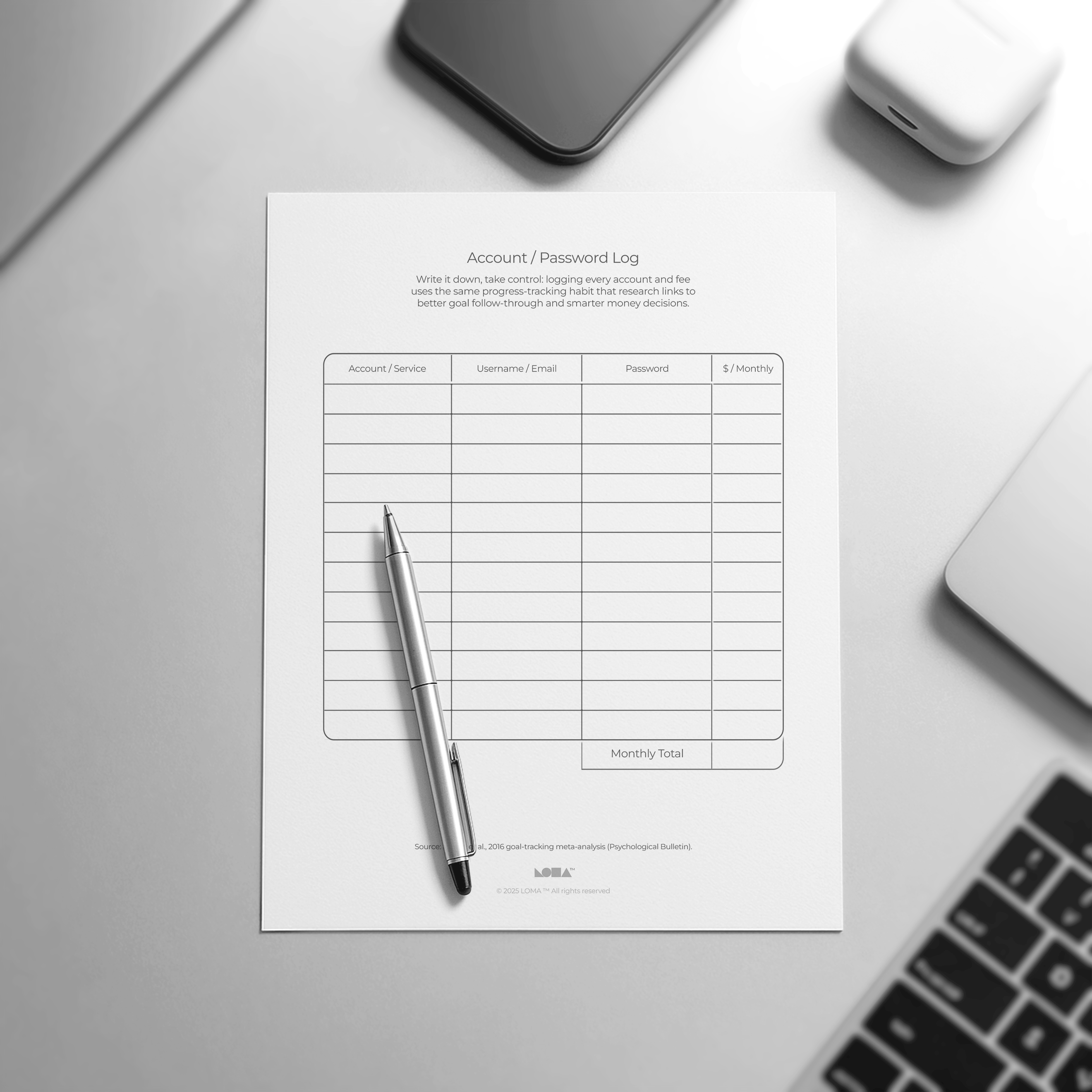 Subscription / Account / Password - Tracker Page